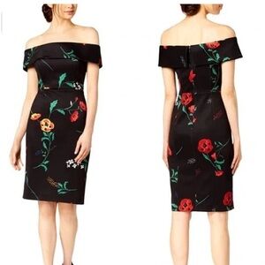 Calvin Klein Black Off the Shoulder Floral Dress